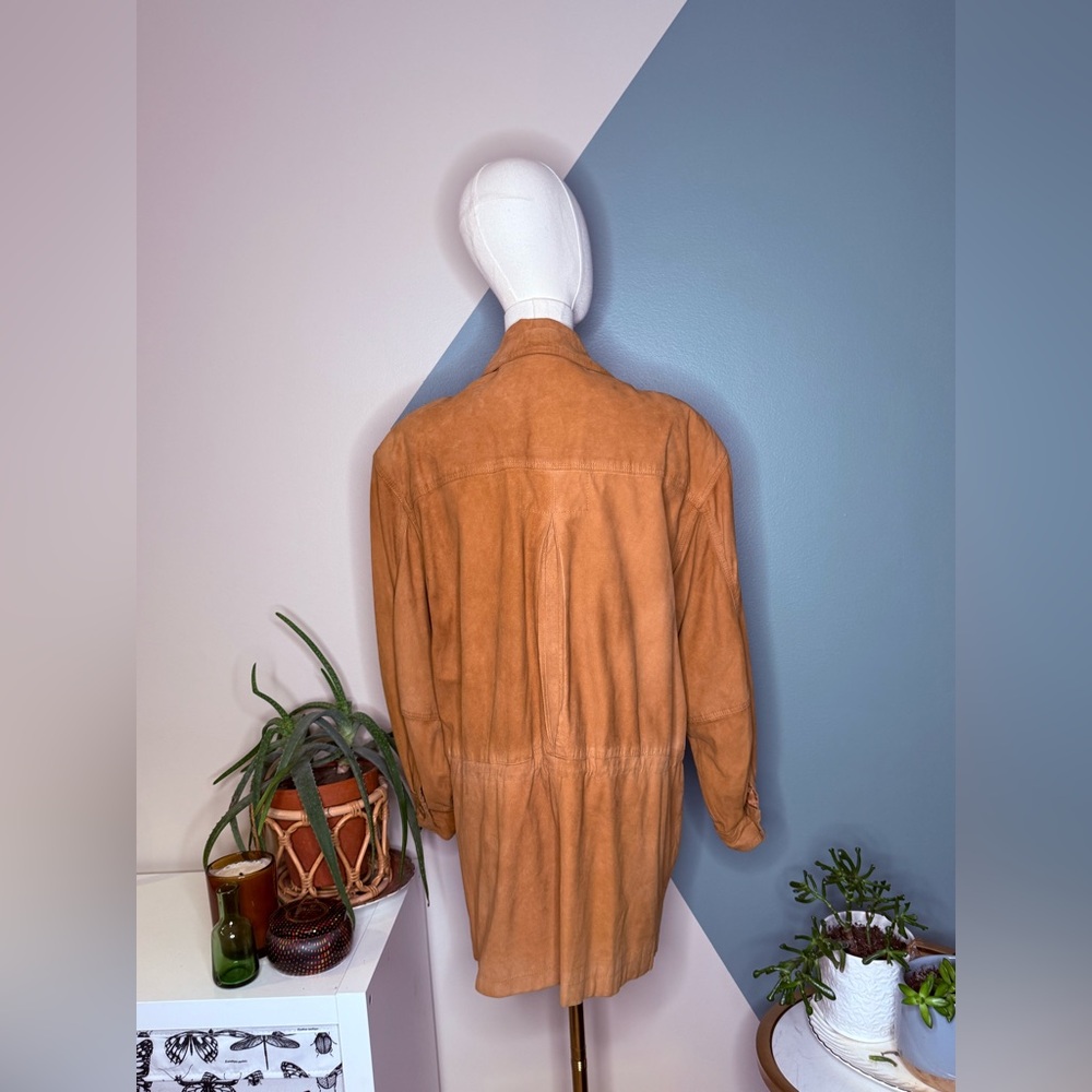 VTG Georgetown Leather Design Tan Suede Safari Jacket S Field Coat 100% Leather - Picture 6 of 14